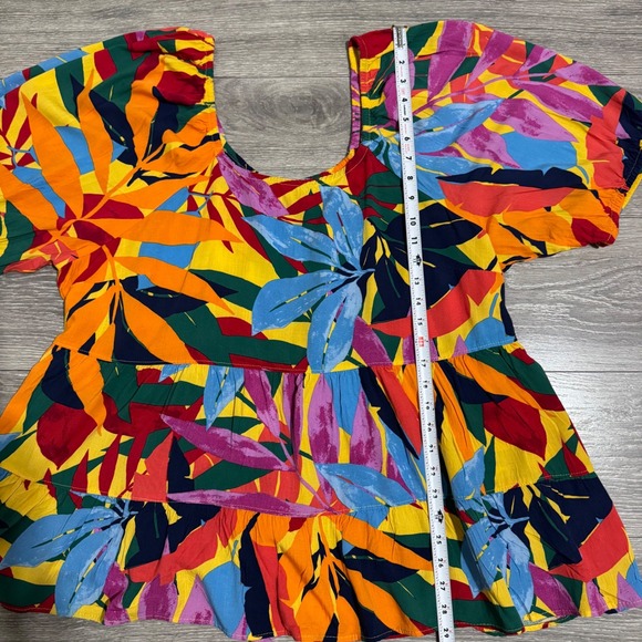 Terra Sky Women's Tropical Leaf Print Tiered Ruffle Off the Shoulder Tunic 2X - Picture 10 of 12